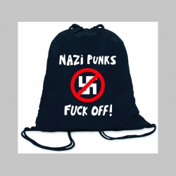 Nazi punks fuck off!  ľahké sťahovacie vrecko ( batôžtek / vak ) s čiernou šnúrkou, 100% bavlna 100 g/m2, rozmery cca. 37 x 41 cm